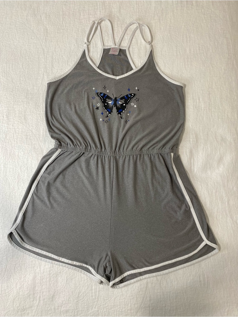 No Boundaries Juniors Sz XL  Graphic Romper Double Strap Racerback Dolphin Short